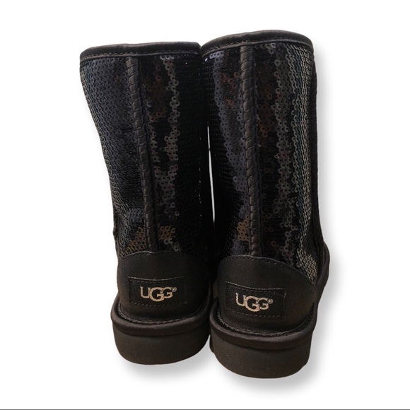 New Womens UGG sequin sparkle black boots Sz 5 winter ankle boots 👢sheepskin - Picture 4 of 8